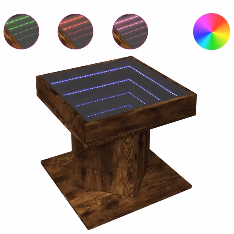 Tavolino Salotto con LED Rovere Fumo 50x50x45 cm Multistrato