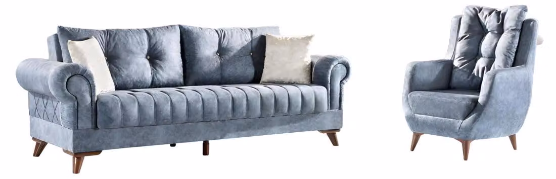 Sofagarnitur Set 3-Sitzer Sofa Sessel Grau 2tlg. 3+1 Couchgarnitur