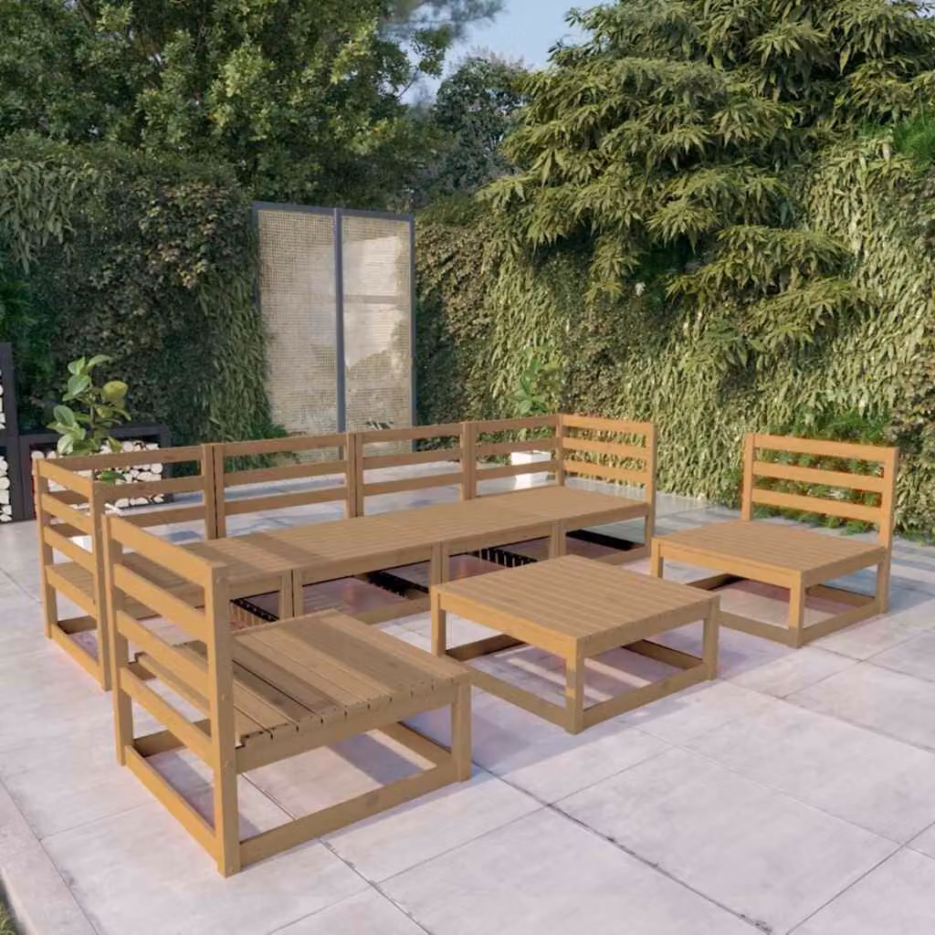 vidaXL Set Salotto da Giardino 7pz Marrone Ambra Legno Massello Pino