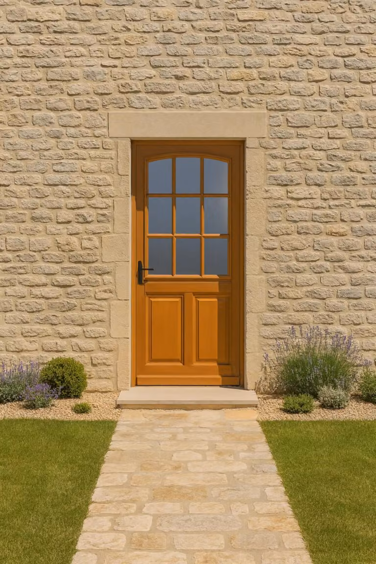 Porta d'ingresso in legno con vetrata Alena, H.215xL.80 cm, lato pannello dritto, maniglia, cilindro grande, ferramenta