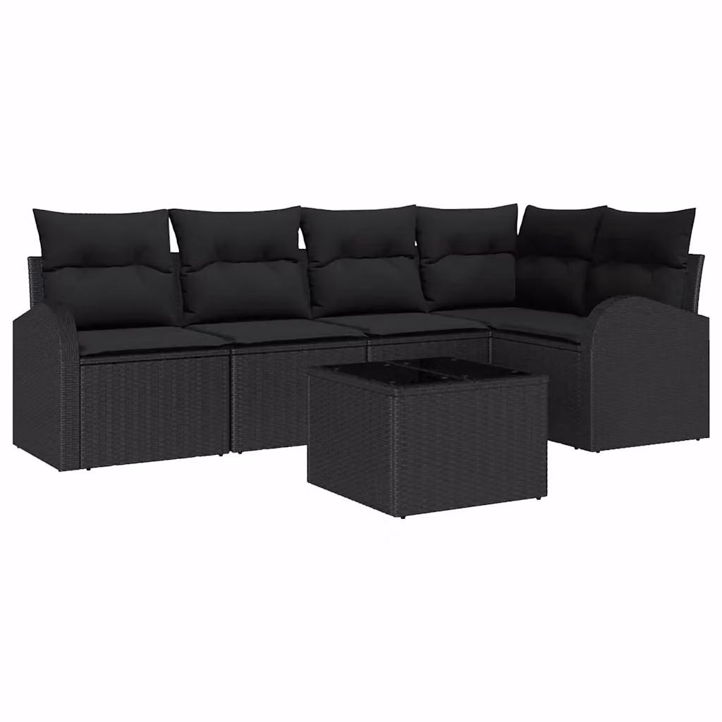 Set di divano angolare da giardino vidaXL in polyrattan nero con cuscini e tavolino da esterno – 2