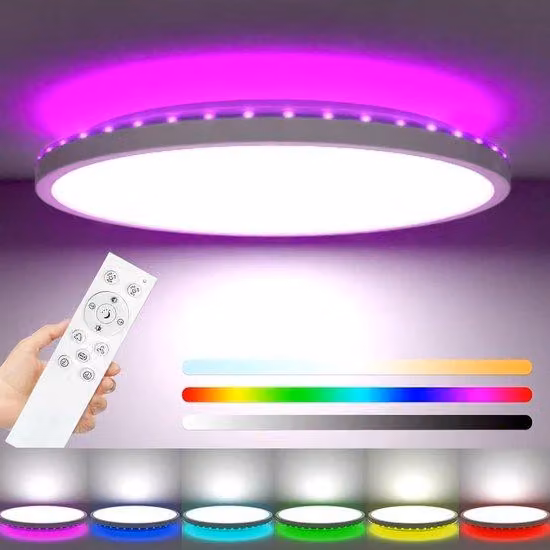 Lampada da bagno a LED RGB dimmerabile 24W 3200 lumen IP54 impermeabile - Rotonda e piatta - Camera dei bambini, camera da letto