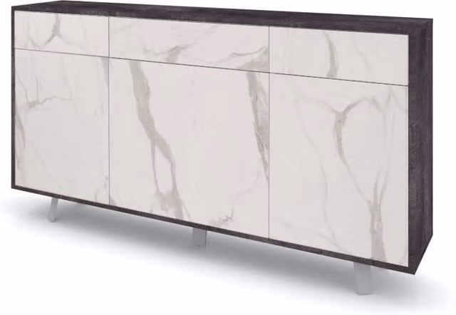 Credenza 3 ante/3 cassetti VELBRUK nero pietra/marmo calacatta
