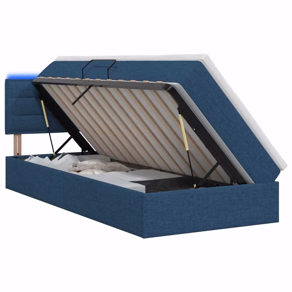 Letto con contenitore vidaXL in tessuto blu con illuminazione LED e porta USB, L 100 x P 200 cm – 2