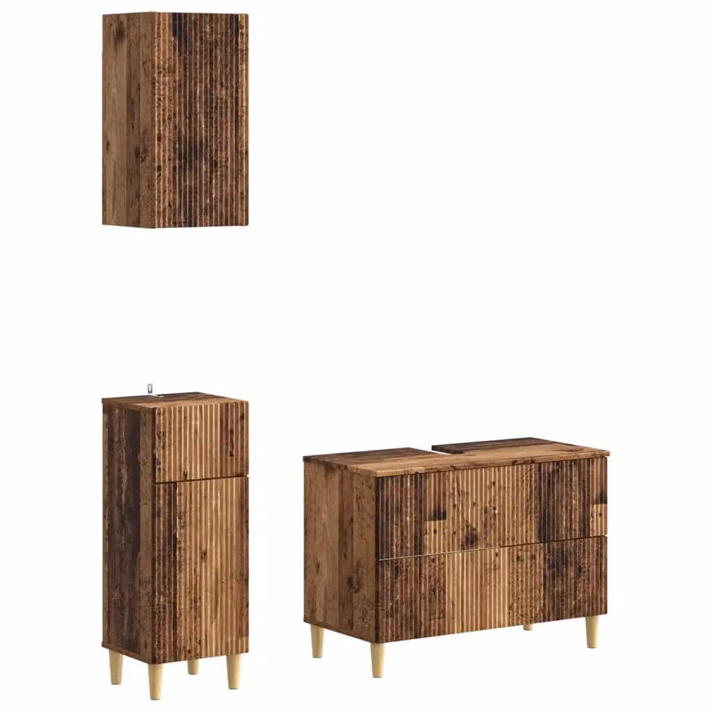 Set di mobili da bagno moderni vidaXL in legno marrone con armadietto a parete e mobile lavabo composto da 3 pezzi – 2