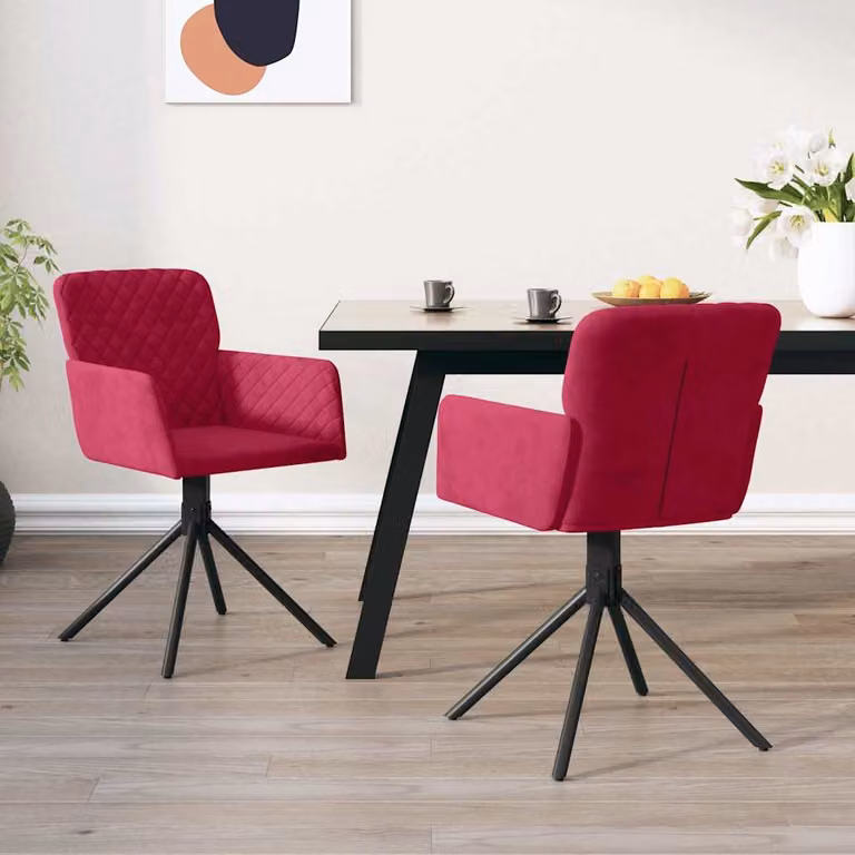 Set di 2 sedie da pranzo girevoli vidaXL in velluto rosso con braccioli e base in metallo