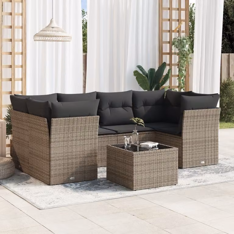 Maison Exclusive - Set Divani da Giardino 7 pz con Cuscini Grigio in Polyrattan