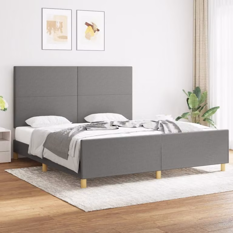 The Living Store Struttura letto con testiera in tessuto grigio scuro 180x200 cm