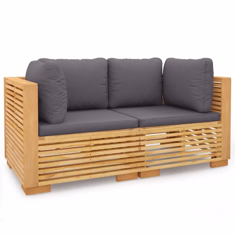 Divani Angolari da Giardino con Cuscini 2pz Legno Massello Teak