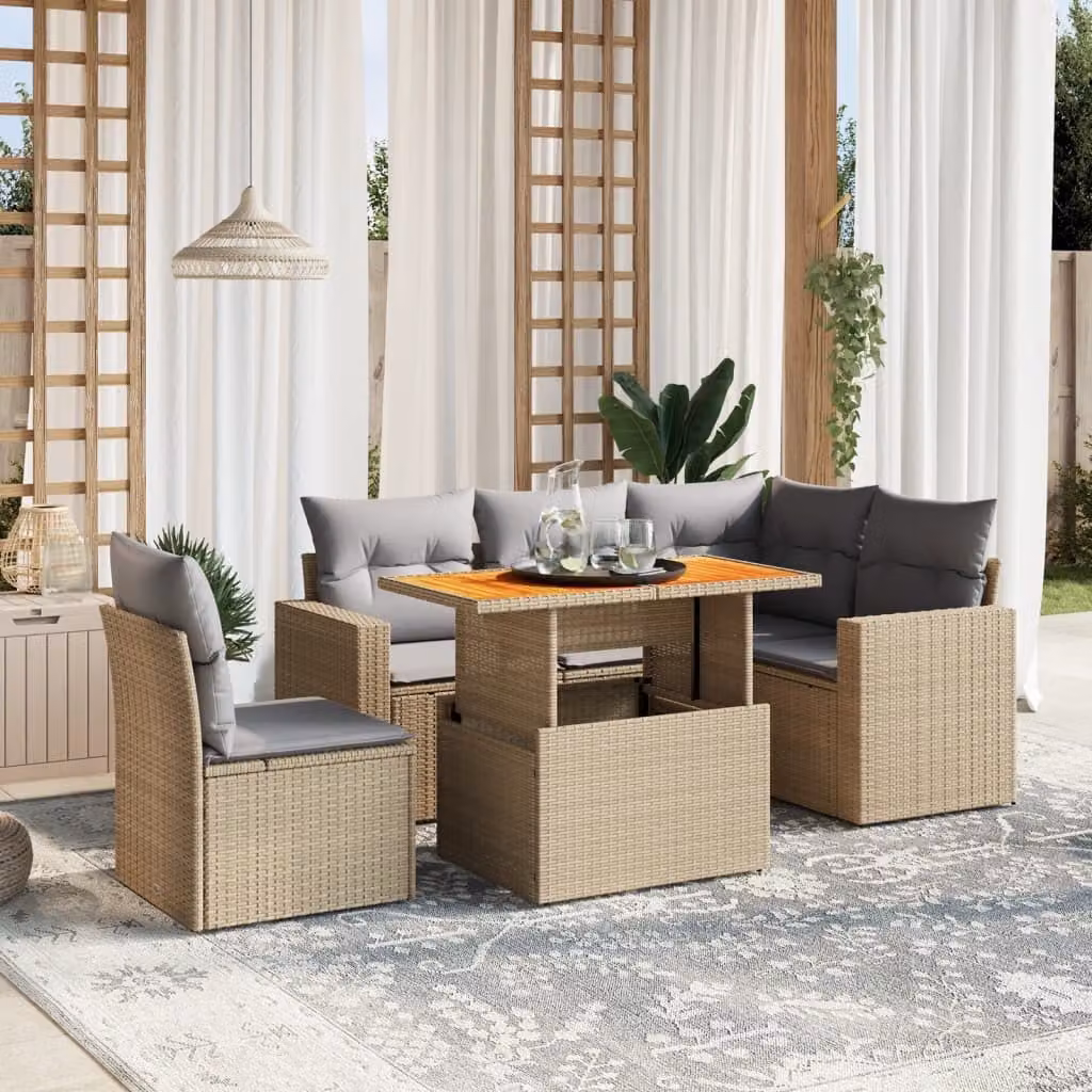 Maison Exclusive - Set Divano da Giardino 6 pz con Cuscini Beige in Polyrattan