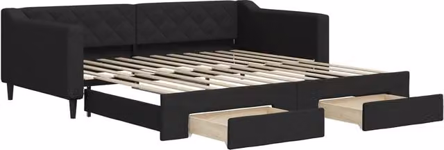 Divano letto | Sof¨¤ letto | Letto singolo Estraibile con Cassetti Nero 100x200 cm in Tessuto