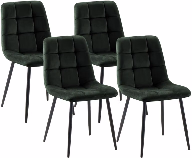 Set di 4 sedie da pranzo "Tilde", imbottite, con schienale, capacità di carico fino a 150 kg, colore verde, materiale: velluto