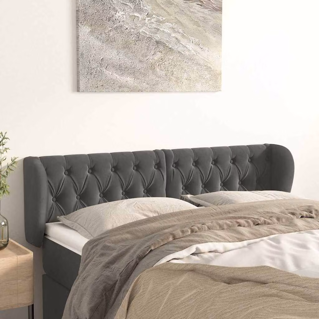 Testiera ad orecchio vidaXL in velluto grigio scuro L: 163 cm, P: 23 cm, H: 78/88 cm