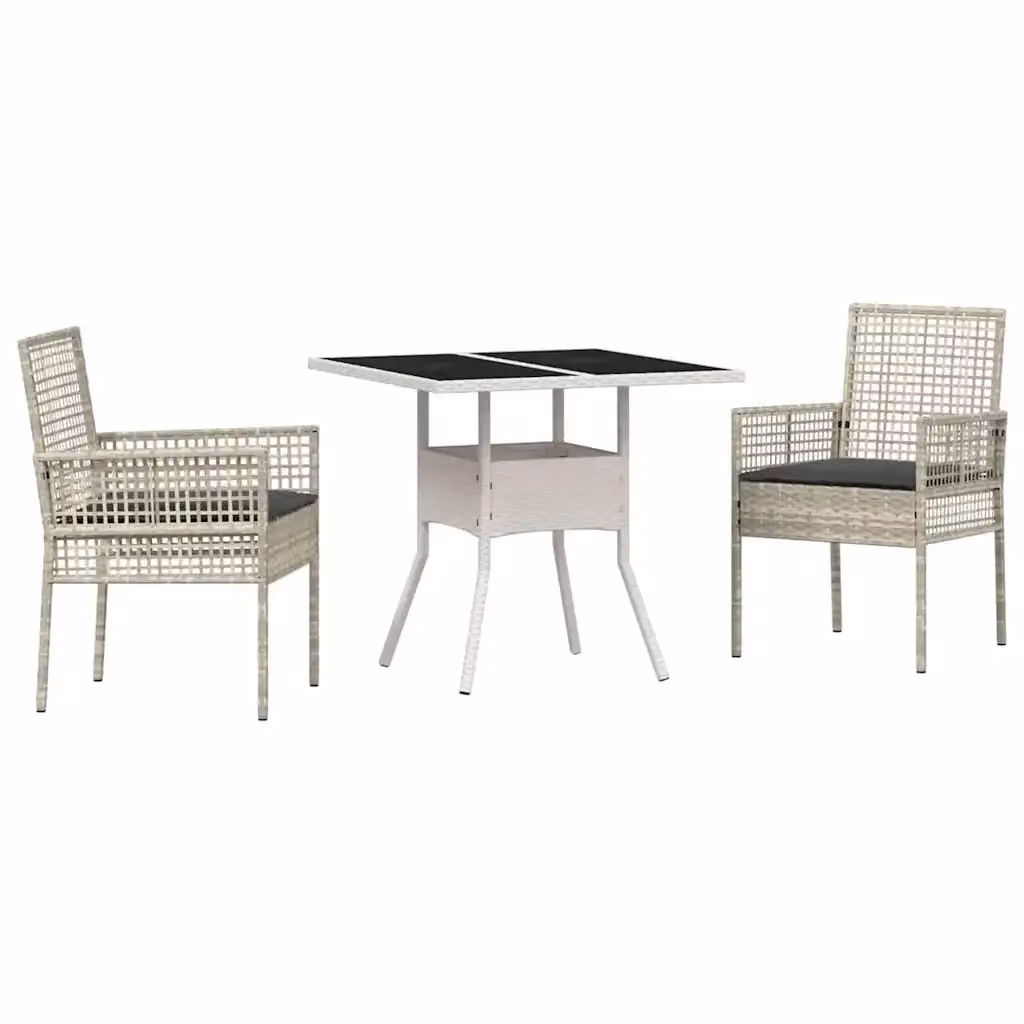 Set da pranzo per giardino e terrazzo vidaXL in polyrattan e vetro grigio con tavolo quadrato e 3 sedie – 2