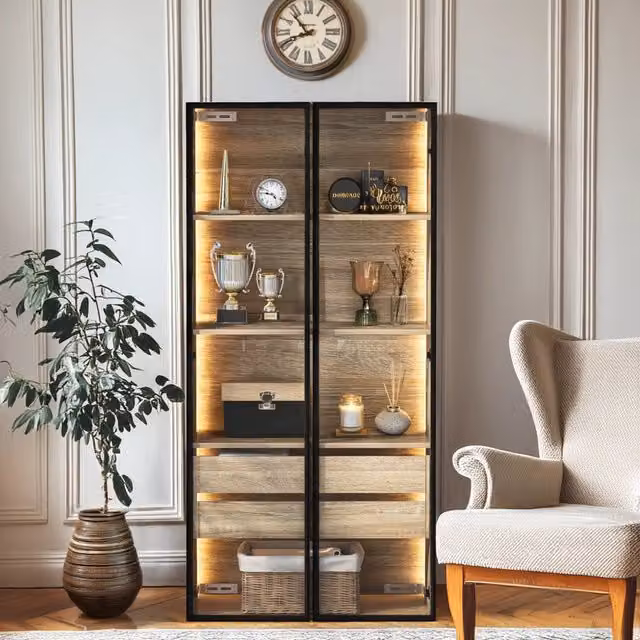 Armadio con illuminazione LED e montaggio flessibile in MDF naturale