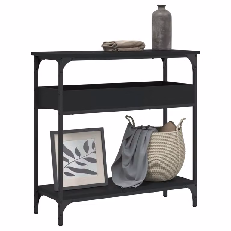 vidaXL Tavolo Consolle in Stile Industriale con Ripiano Nero e Struttura in Legno e Metallo L: 75 cm, P: 29 cm, H: 75 cm
