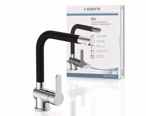 Miscelatore da cucina SCHÜTTE RIO, miscelatore da cucina con funzione di risparmio energetico, miscelatore da cucina girevole a 360°, cromo/nero opaco