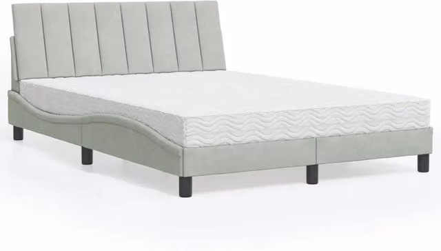 Letto Hanko con Materasso in Velluto Grigio Chiaro e Bianco vidaXL L/P/H: 140 x 200 cm