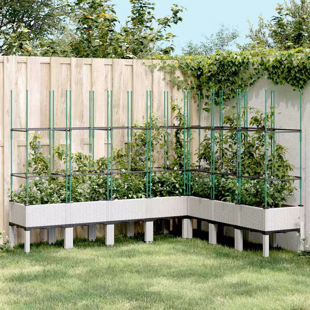 Fioriera da giardino con traliccio vidaXL bianca in plastica L: 200 cm, P: 160 cm, H: 142,5 cm