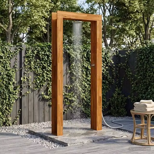 Doccia da esterno Videx Naturale in legno e acciaio inossidabile, colore marrone, L: 226 cm – 1
