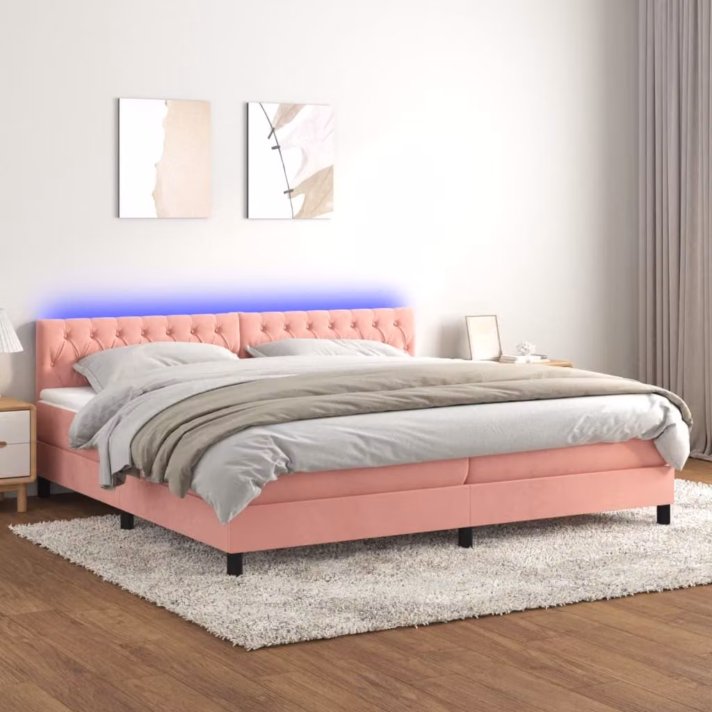 Maison Exclusive - Letto a Molle con Materasso e LED Rosa 200x200 cm in Velluto