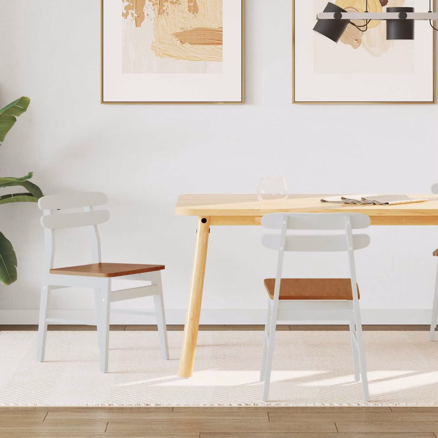 Set di 2 sedie da pranzo vidaXL in legno di gomma bianco e naturale