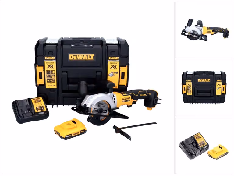 Sega circolare a batteria DeWalt DCS 571 D1 18 V 115 mm senza spazzole + 1x batteria 2,0 Ah + caricabatterie + TSTAK