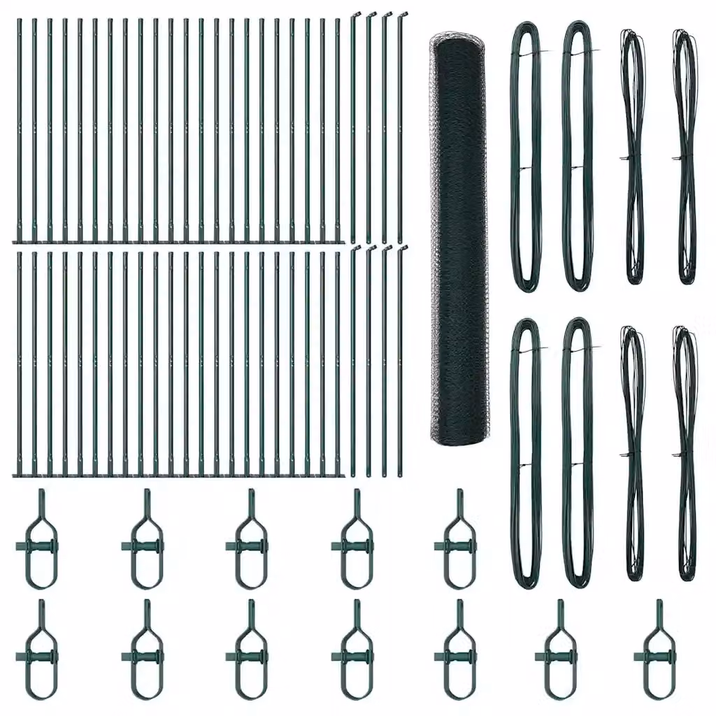 vidaXL Recinzione esagonale verde con base in cemento e pali in acciaio e PVC L: 1,2 m, H: 100 cm – 2
