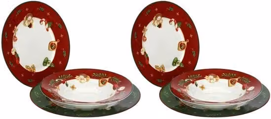 Set di 6 piatti in ceramica Thun collezione Christmas Surprises multicolore, inclusi piatti da dessert Ø 23,3 cm, piatto da zuppa Ø 28,4 cm e piatto da frutta Ø 23,3 cm