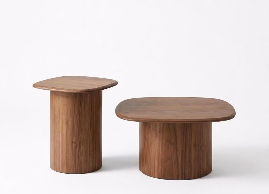 Set di tavolini da caffè, colore marrone, stile moderno, piano in legno, gambe in legno