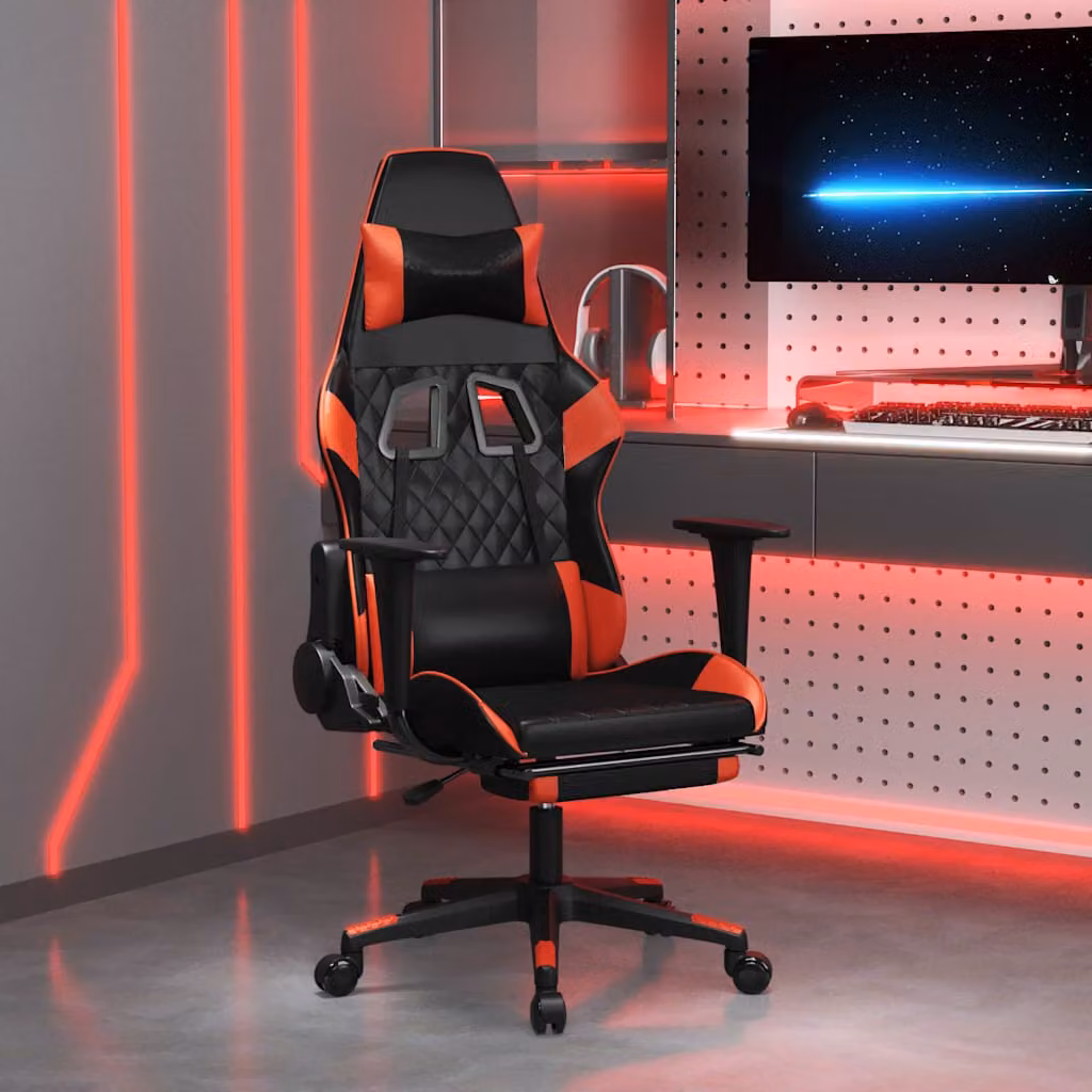 Sedia da Gaming vidaXL in Similpelle con Poggiapiedi, Colore Nero e Rosso
