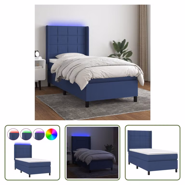 The Living Store Letto a molle con materasso e LED Blu 80x200 cm in tessuto