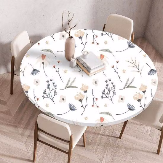 Copritavolo rotondo con elastico, copritavolo rotondo, copritavolo elasticizzato, protezione antiscivolo rotonda per tavolo, lavabile, adatto per casa, hotel, ristorante, esterni, giardino (140 cm, petali di fiori)