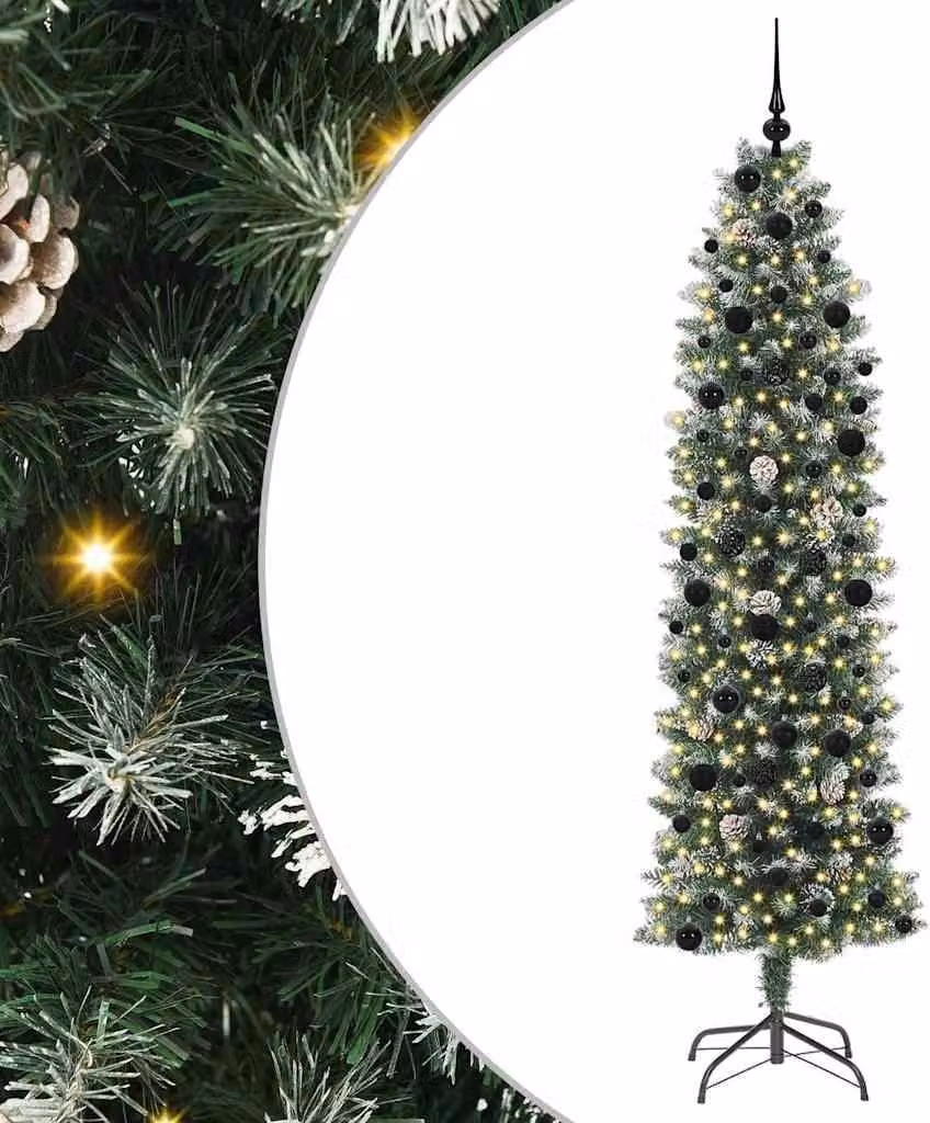 Albero di Natale Artificiale Sottile Verde e Bianco 240 cm