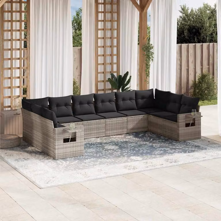 Set Divano da Giardino vidaXL 10 Pezzi a Forma di L con Cuscini Grigio Antracite e Struttura in Metallo