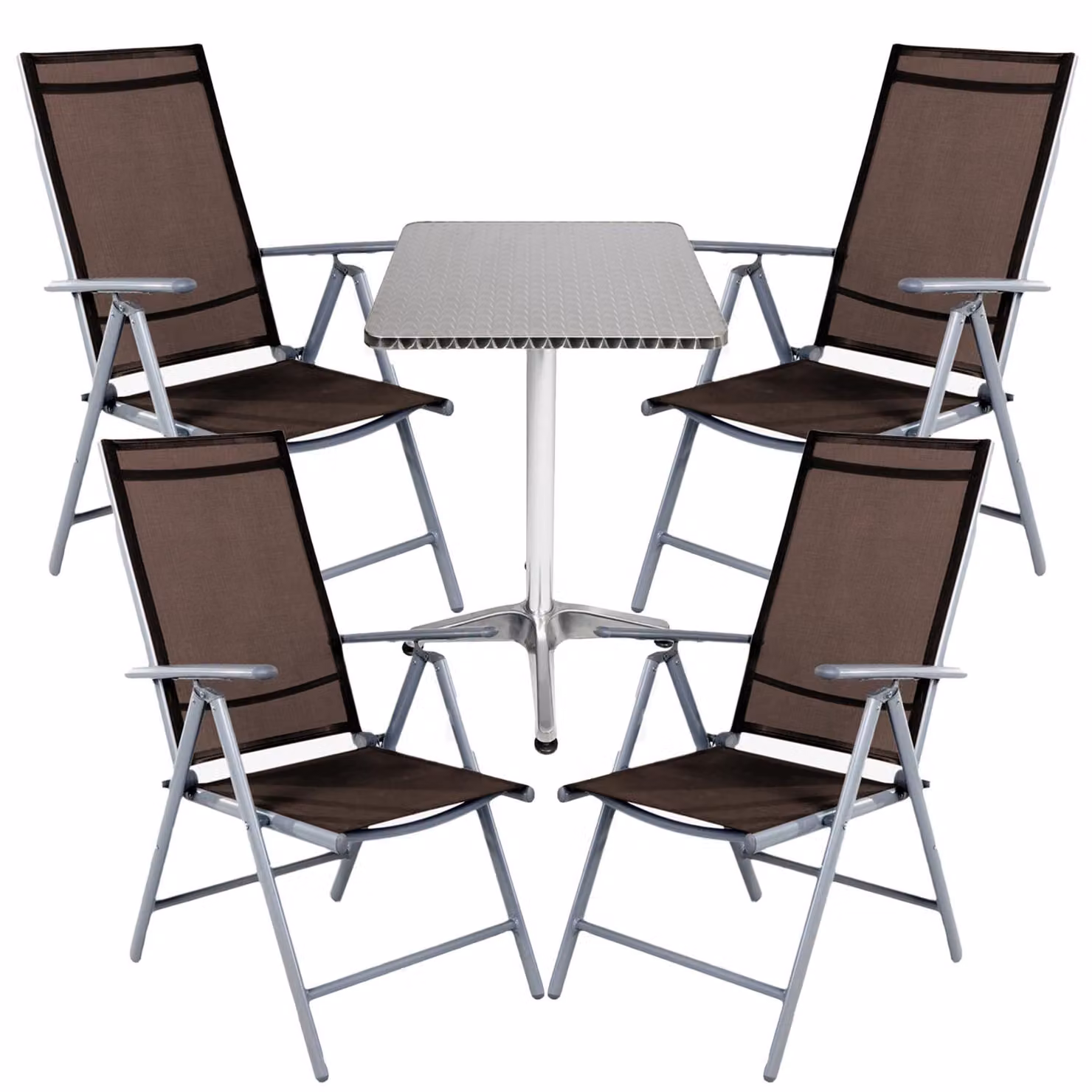 Set da tavolo da bistrot, 5 pezzi, in alluminio - tessuto/marrone cioccolato