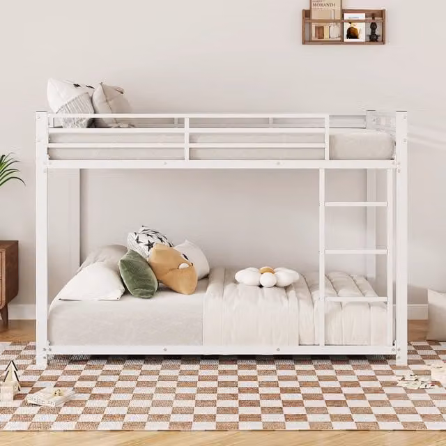 Letto a castello in metallo per bambini con doghe, colore bianco, L: 140 cm, P: 200 cm, H: 160 cm (sponde da 26 cm)
