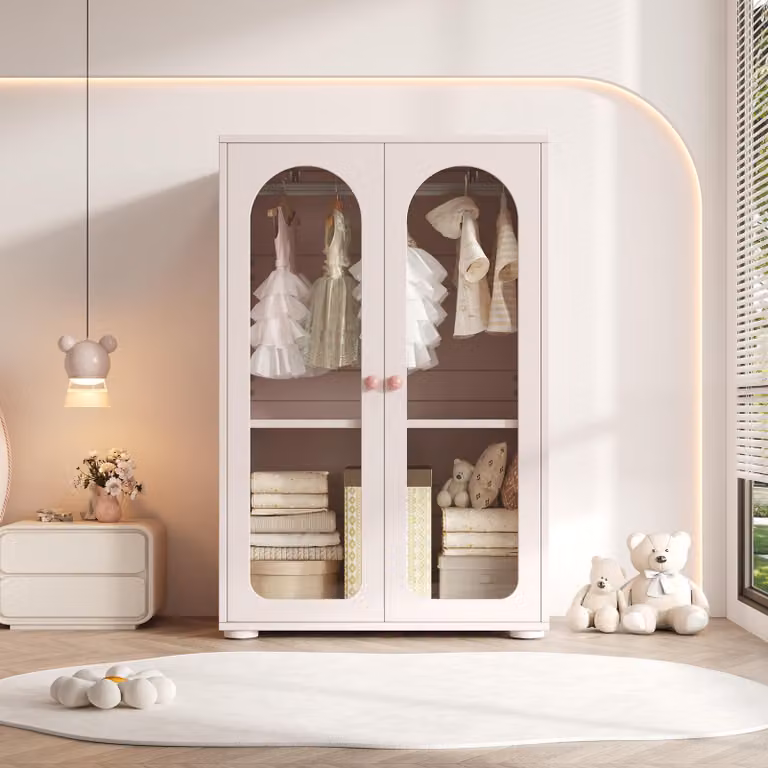 Armadio STILVORA a 2 ante, laccato, con asta appendiabiti, armadio contenitore per camera da letto con maniglie in Vetroceramica, armadio per bambini, rosa bebè