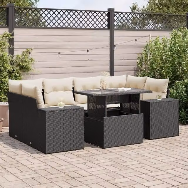 Set Divani da Giardino con Cuscini 7pz Nero Polyrattan 3326747