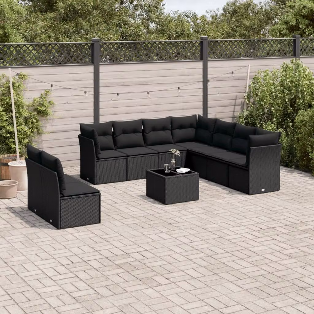 Maison Exclusive - Set da giardino 10 pezzi con cuscini in polyrattan nero
