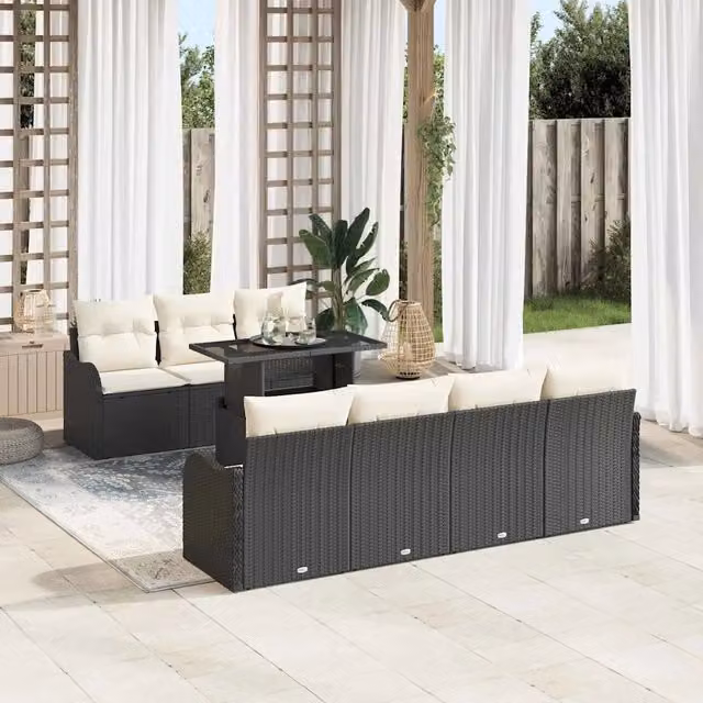 Set Divano da Giardino 8 pz Nero polyrattan 3348403