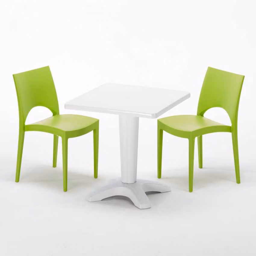 Tavolo quadrato bianco e 2 sedie in polipropilene colorato per interni Grand Soleil Paris Patio - Verde
