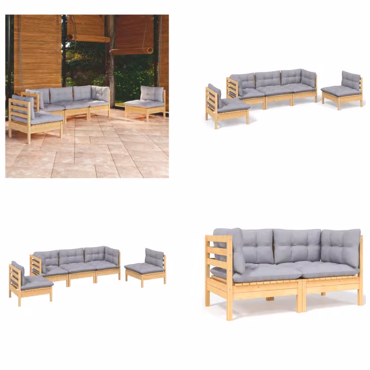 vidaXL set salotto da giardino 5 pezzi con cuscini grigi in legno di pino massiccio - Set salotto da giardino - Set salotto da giardino - Set mobili da giardino - Set mobili da giardino