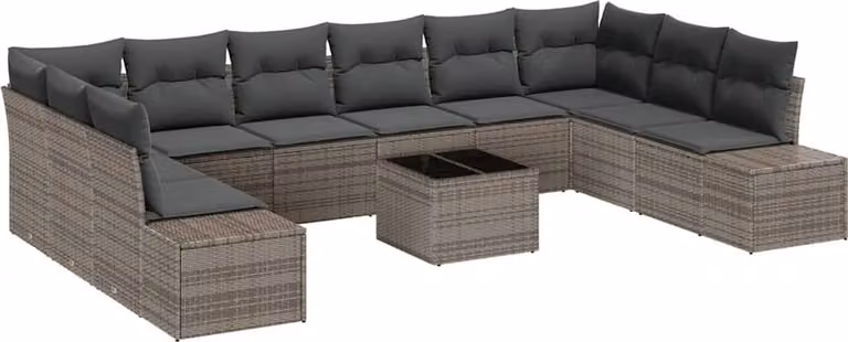 Set Divano da Giardino con cuscino 11 pcs Grigio polyrattan