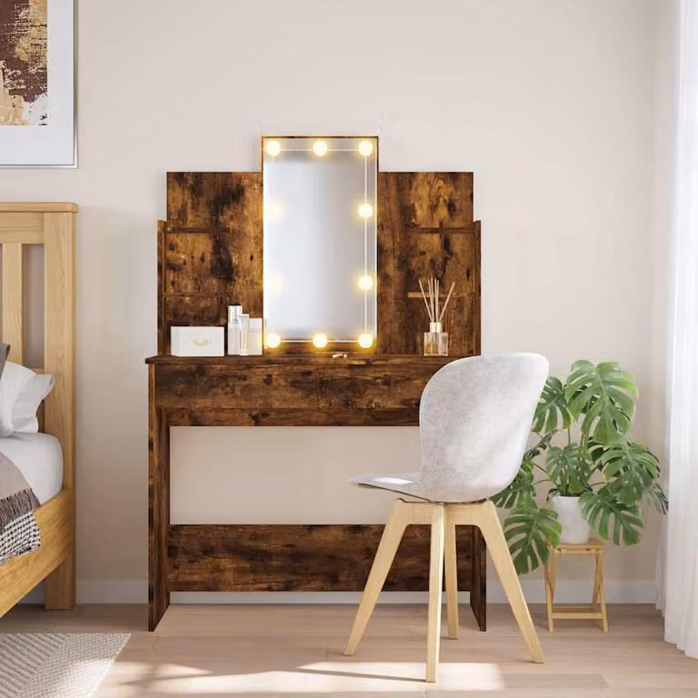 vidaXL Toeletta Moderna con Luci LED in Rovere Fumo L: 96 cm, P: 40 cm, H: 142 cm