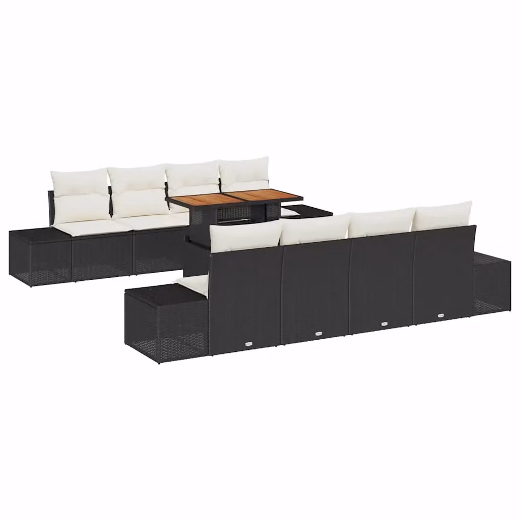 Set Divano da Giardino vidaXL in Polyrattan Nero con Cuscini e Tavolino da Esterno 9 Pezzi – 2