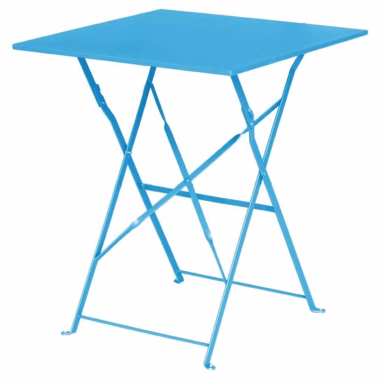Tavolo quadrato pieghevole, colore blu, in acciaio, dimensioni 71x60x60 cm