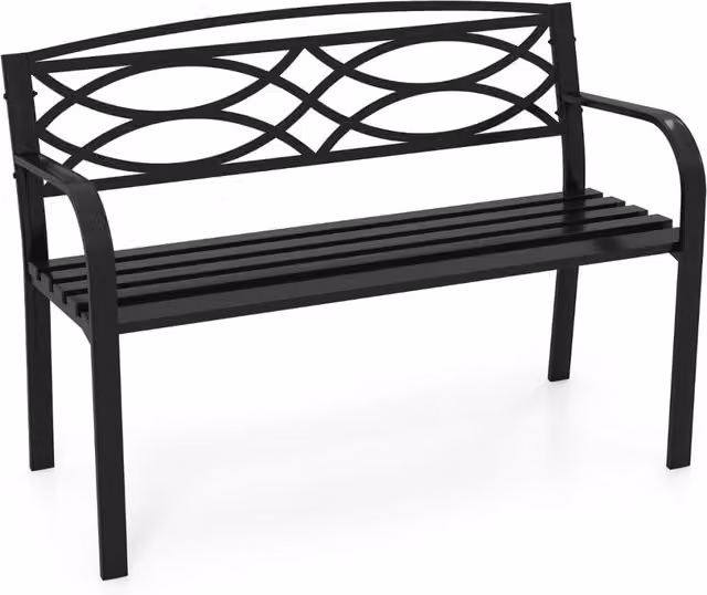 Panchina da giardino Design Mania in metallo nero con braccioli per 2 persone, L: 116 cm – 1
