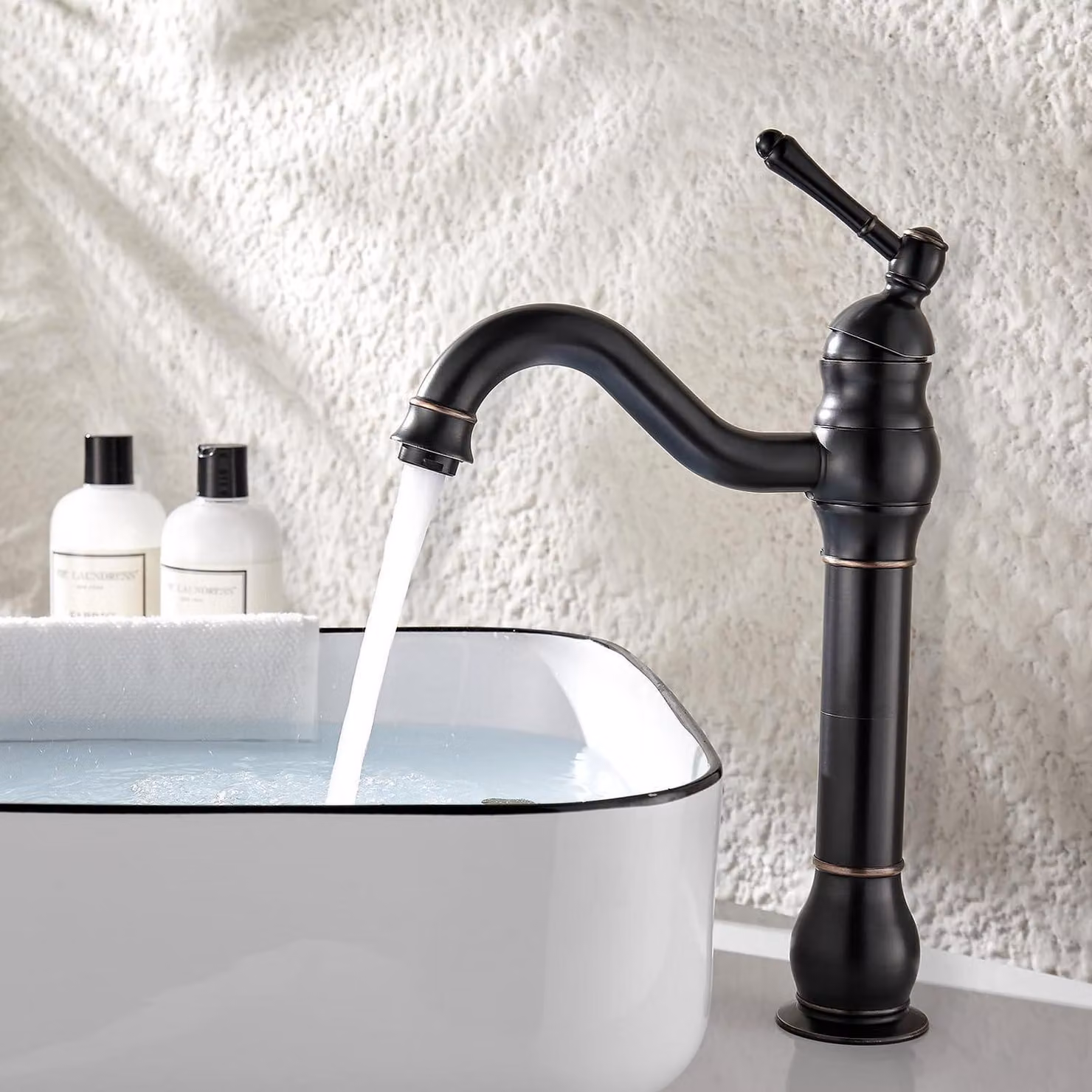Miscelatore per lavabo da bagno, in ottone nero, girevole a 360°