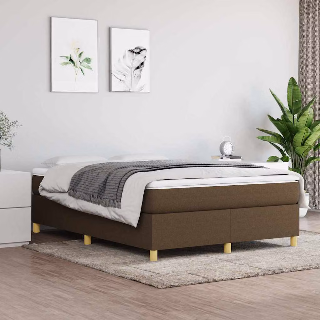 Letto Ibrido vidaXL con Giroletto a Molle e Materasso in Tessuto Marrone e Bianco L/P/H: 140 x 200 x 35 cm